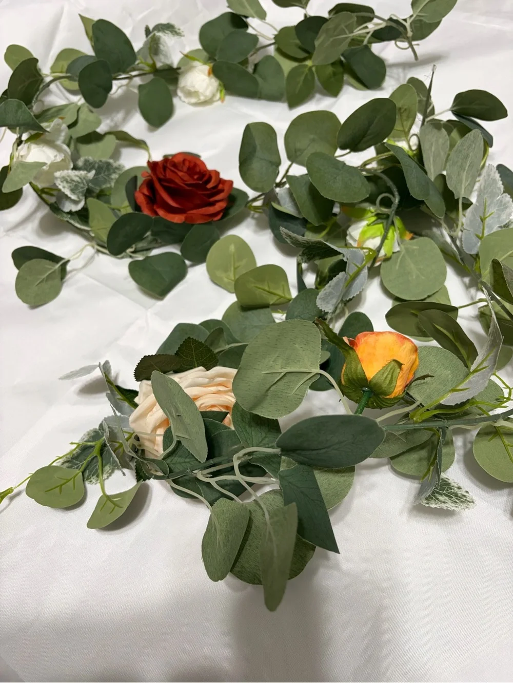 DIY 3 5ft Artificial Rose Garlands - Red, Burgundy & Cream Flowers